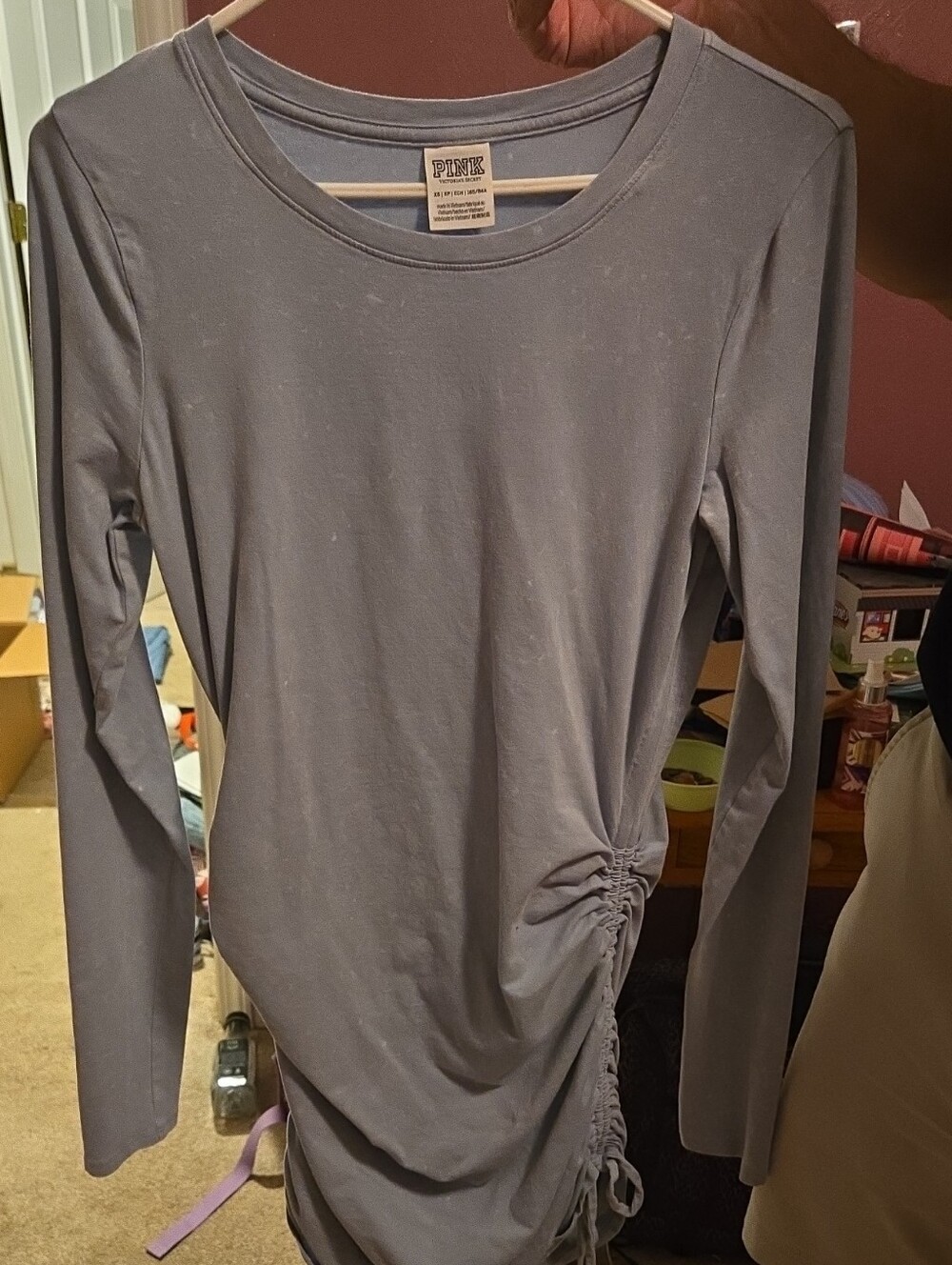 PINK Victoria's Secret Long Sleeve Ruched Side Dress - Dusty Lavender Gray